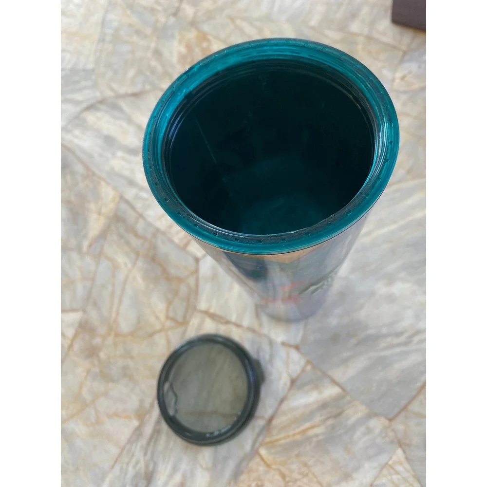 Starbucks 24oz Tropical Floral Gold Metallic Cold Cup Tumbler 011132611 Teal Lid